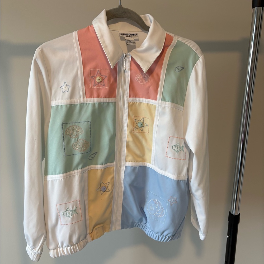 Vintage 80’s Alfred Dunner white pastel patchwork seashell jacket size 8 P